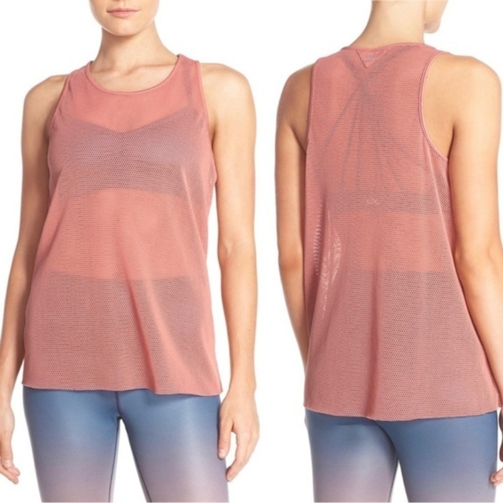 Alo Yoga Lucid Mesh Tank Top Blush Rose Pink Sheer Workout Size M